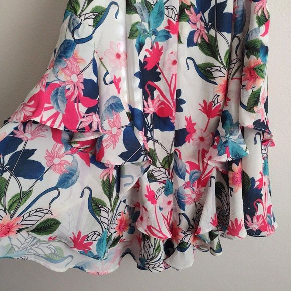 Parker NY Tropical Print Ruffle Slip Dress XS Bright Floral Sundress - Picture 7 of 9